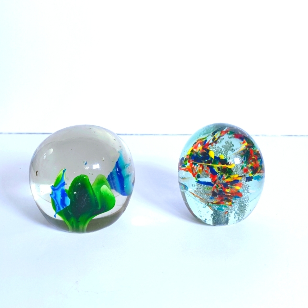 Two Vintage Murano Blown Glass Paper Weights